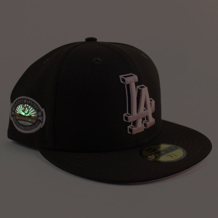 Los Angeles Dodgers 50th Anniversary DODGERS STADIUM New Era 59Fifty Fitted Hat (Burntwood Pink Under Brim)