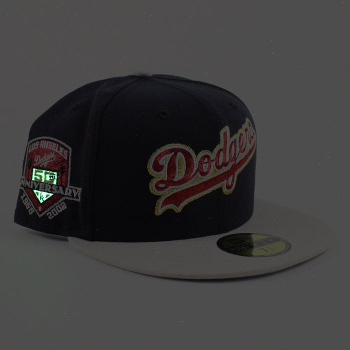 Los Angeles Dodgers 50th Anniversary DODGERS STADIUM New Era 59Fifty Fitted Hat (Navy Stone Gray Under Brim)