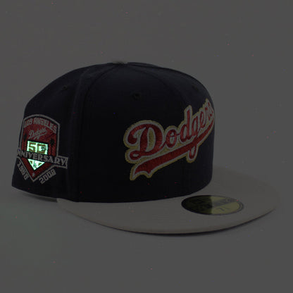 Los Angeles Dodgers 50th Anniversary DODGERS STADIUM New Era 59Fifty Fitted Hat (Navy Stone Gray Under Brim)