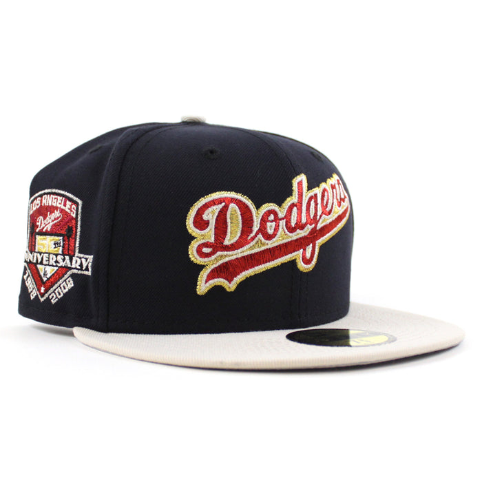 Los Angeles Dodgers 50th Anniversary DODGERS STADIUM New Era 59Fifty Fitted Hat (Navy Stone Gray Under Brim)