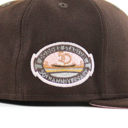 Los Angeles Dodgers 50th Anniversary DODGERS STADIUM New Era 59Fifty Fitted Hat (Burntwood Pink Under Brim)