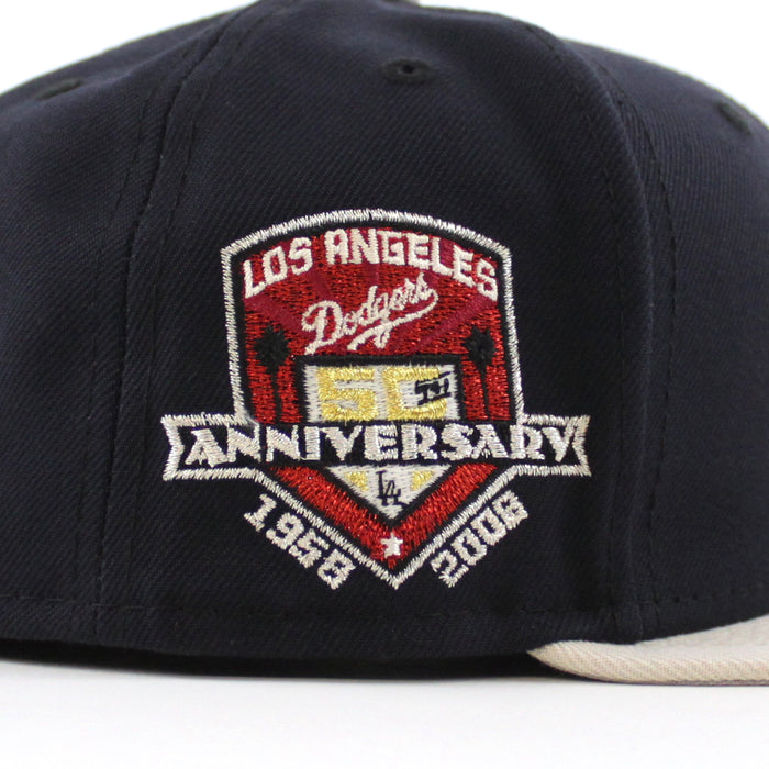 Los Angeles Dodgers 50th Anniversary DODGERS STADIUM New Era 59Fifty Fitted Hat (Navy Stone Gray Under Brim)