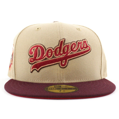Los Angeles Dodgers 50th Anniversary New Era 59Fifty Fitted Hat (Camel Maroon Pinot Red Under Brim)