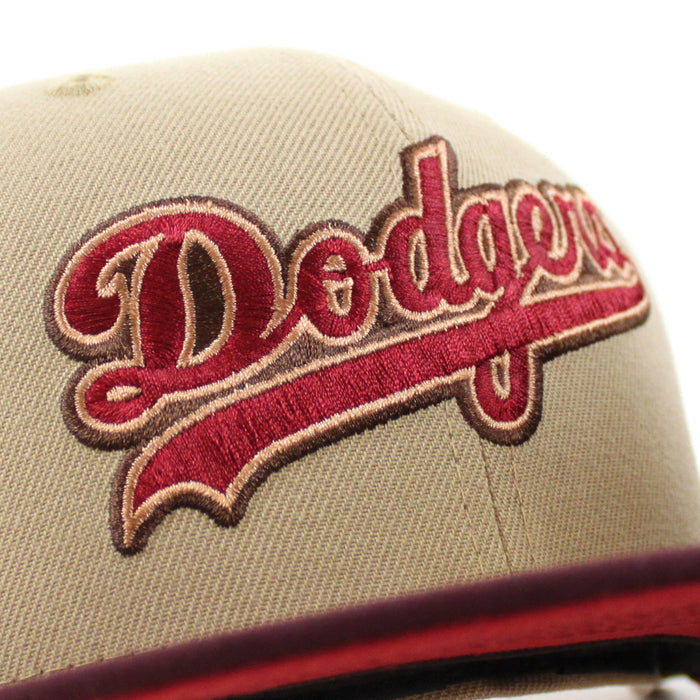 Los Angeles Dodgers 50th Anniversary New Era 59Fifty Fitted Hat (Camel Maroon Pinot Red Under Brim)