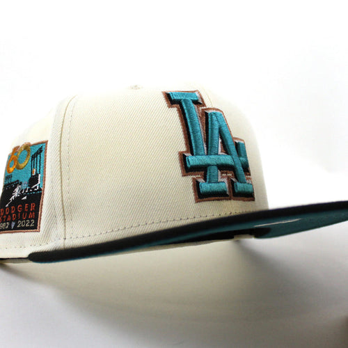 Los Angeles Dodgers 60th Anniversary Dodgers Stadium New Era 59Fifty Fitted Hat (CHROME WHITE BLACK AQUA Under Brim)