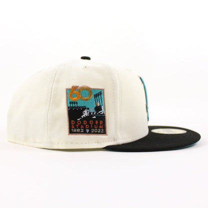 Los Angeles Dodgers 60th Anniversary Dodgers Stadium New Era 59Fifty Fitted Hat (CHROME WHITE BLACK AQUA Under Brim)