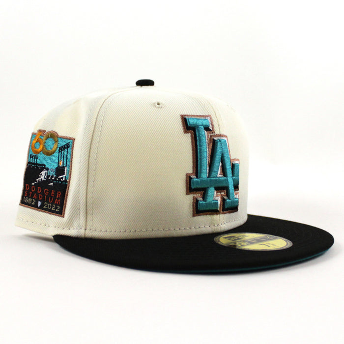 Los Angeles Dodgers 60th Anniversary Dodgers Stadium New Era 59Fifty Fitted Hat (CHROME WHITE BLACK AQUA Under Brim)