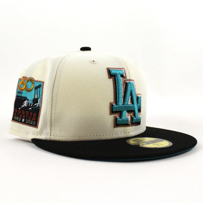Los Angeles Dodgers 60th Anniversary Dodgers Stadium New Era 59Fifty Fitted Hat (CHROME WHITE BLACK AQUA Under Brim)