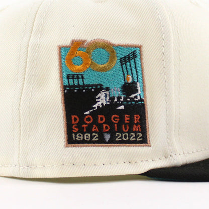Los Angeles Dodgers 60th Anniversary Dodgers Stadium New Era 59Fifty Fitted Hat (CHROME WHITE BLACK AQUA Under Brim)