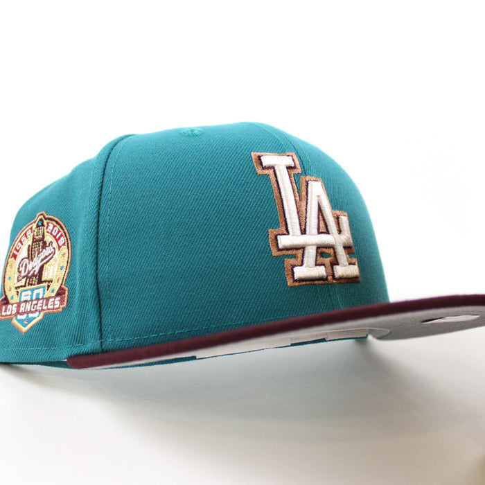Los Angeles Dodgers 60th Anniversary New Era 59Fifty Fitted Hat (Aqua Maroon Gray Under Brim)