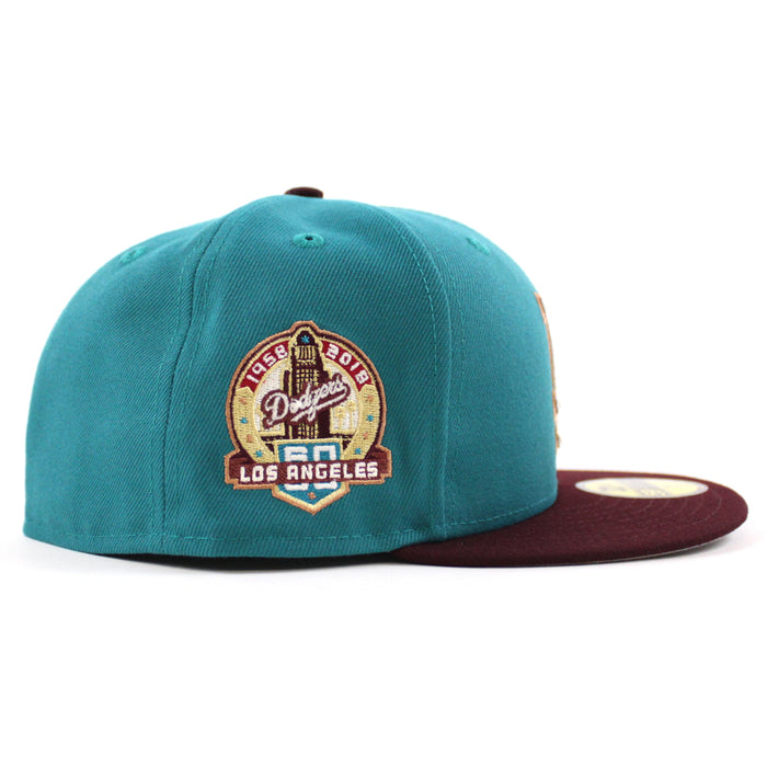 Los Angeles Dodgers 60th Anniversary New Era 59Fifty Fitted Hat (Aqua Maroon Gray Under Brim)