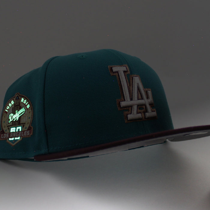 Los Angeles Dodgers 60th Anniversary New Era 59Fifty Fitted Hat (Aqua Maroon Gray Under Brim)