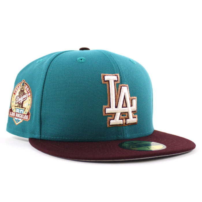 Los Angeles Dodgers 60th Anniversary New Era 59Fifty Fitted Hat (Aqua Maroon Gray Under Brim)