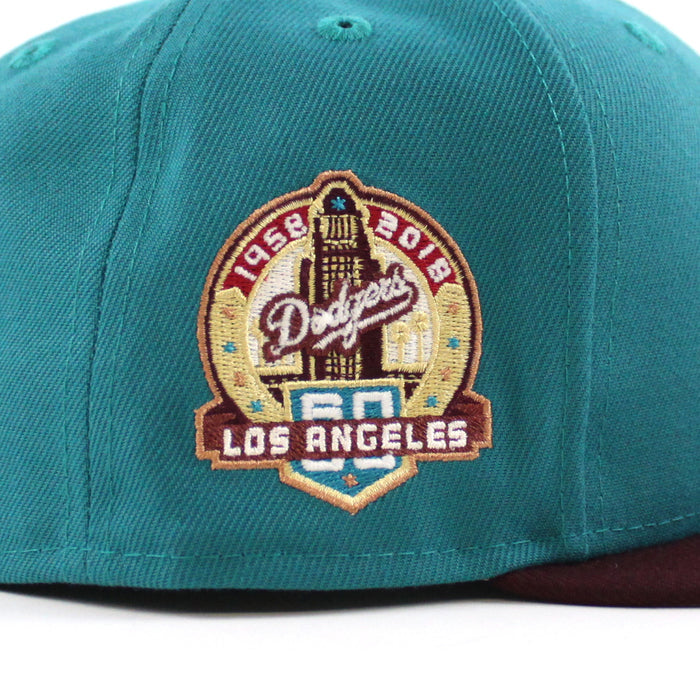 Los Angeles Dodgers 60th Anniversary New Era 59Fifty Fitted Hat (Aqua Maroon Gray Under Brim)
