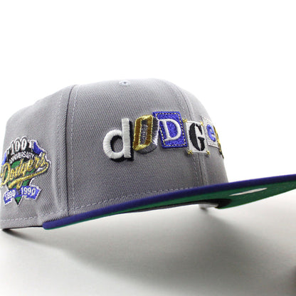 Los Angeles Dodgers Death Note 100 Years Patch New Era 59Fifty Fitted Hat (Gray Royal Blue Green Under Brim)