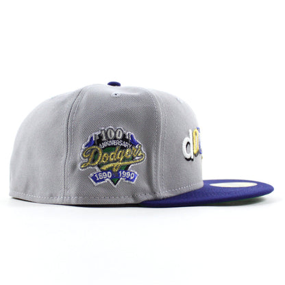 Los Angeles Dodgers Death Note 100 Years Patch New Era 59Fifty Fitted Hat (Gray Royal Blue Green Under Brim)