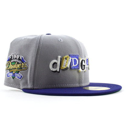 Los Angeles Dodgers Death Note 100 Years Patch New Era 59Fifty Fitted Hat (Gray Royal Blue Green Under Brim)
