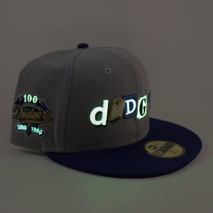 Los Angeles Dodgers Death Note 100 Years Patch New Era 59Fifty Fitted Hat (Gray Royal Blue Green Under Brim)