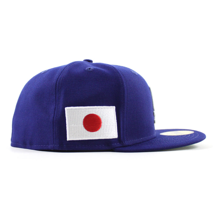Los Angeles Dodgers JAPANESE FLAG Patch New Era 59Fifty Fitted Hat (Royal Blue Green Under Brim)