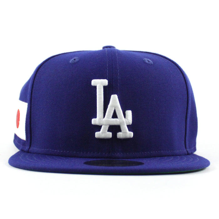 Los Angeles Dodgers JAPANESE FLAG Patch New Era 59Fifty Fitted Hat (Royal Blue Green Under Brim)