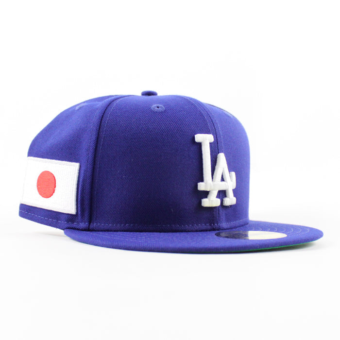 Los Angeles Dodgers JAPANESE FLAG Patch New Era 59Fifty Fitted Hat (Royal Blue Green Under Brim)