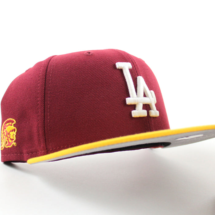Los Angeles Dodgers x University of Southern California New Era 59Fifty Fitted Hat (Cardinal Yellow Gray Under Brim)