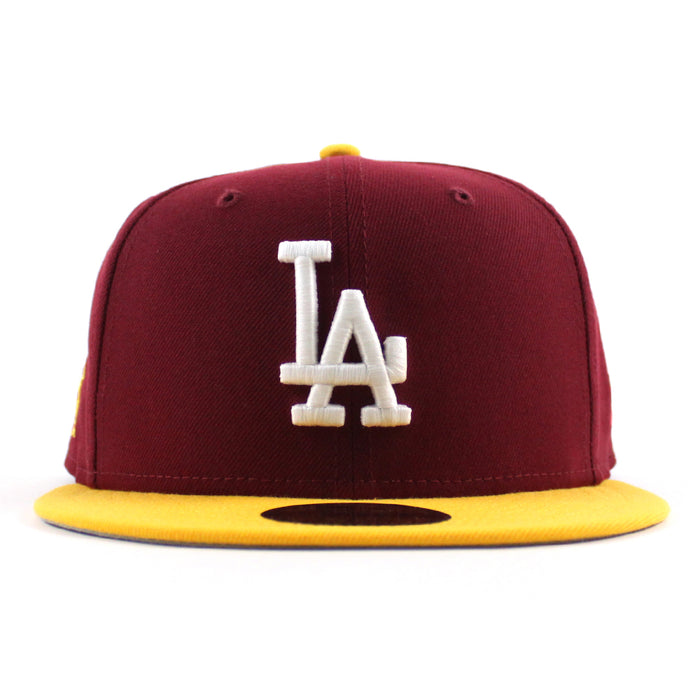 Los Angeles Dodgers x University of Southern California New Era 59Fifty Fitted Hat (Cardinal Yellow Gray Under Brim)
