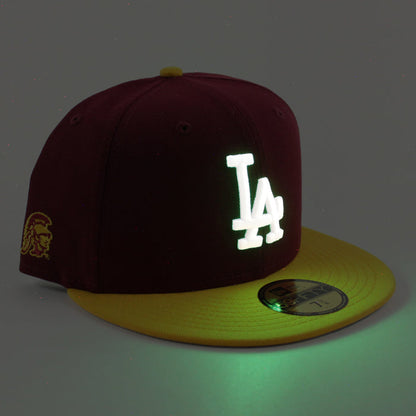 Los Angeles Dodgers x University of Southern California New Era 59Fifty Fitted Hat (Cardinal Yellow Gray Under Brim)