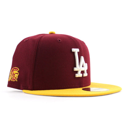 Los Angeles Dodgers x University of Southern California New Era 59Fifty Fitted Hat (Cardinal Yellow Gray Under Brim)