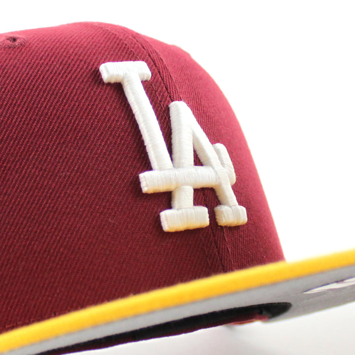 Los Angeles Dodgers x University of Southern California New Era 59Fifty Fitted Hat (Cardinal Yellow Gray Under Brim)