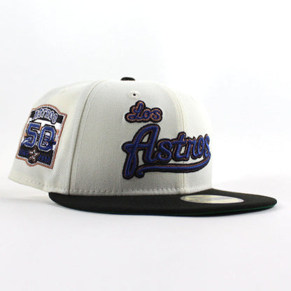Los Astros 50 Years New Era 59Fifty Fitted Hat (Chrome White Black Green Under Brim)