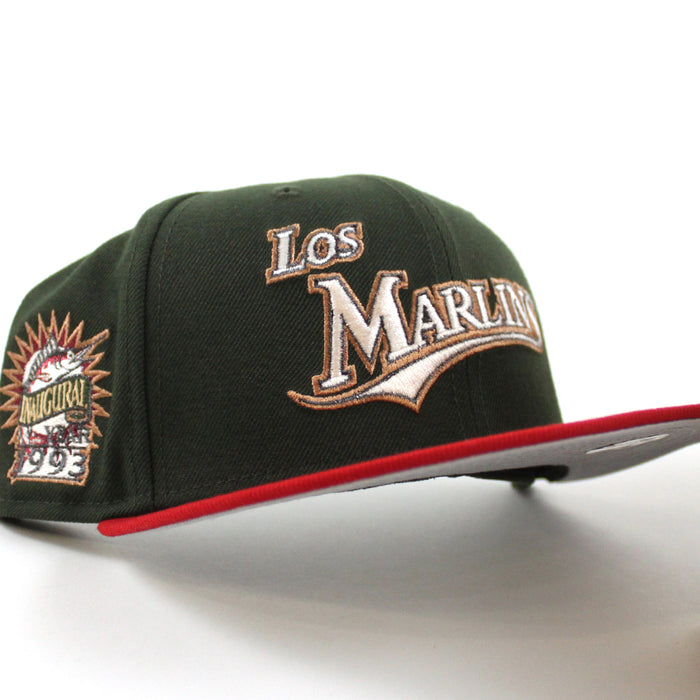 Los Florida Marlins 1993 Inaugural Season New Era 59Fifty Fitted Hat (SeaWeed Green Red Gray Under brim)