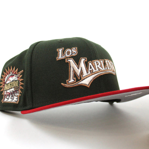 Los Florida Marlins 1993 Inaugural Season New Era 59Fifty Fitted Hat (SeaWeed Green Red Gray Under brim)