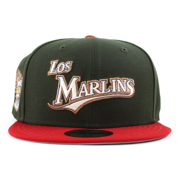 Los Florida Marlins 1993 Inaugural Season New Era 59Fifty Fitted Hat (SeaWeed Green Red Gray Under brim)