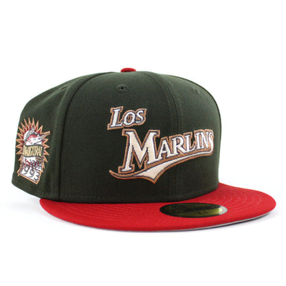 Los Florida Marlins 1993 Inaugural Season New Era 59Fifty Fitted Hat (SeaWeed Green Red Gray Under brim)