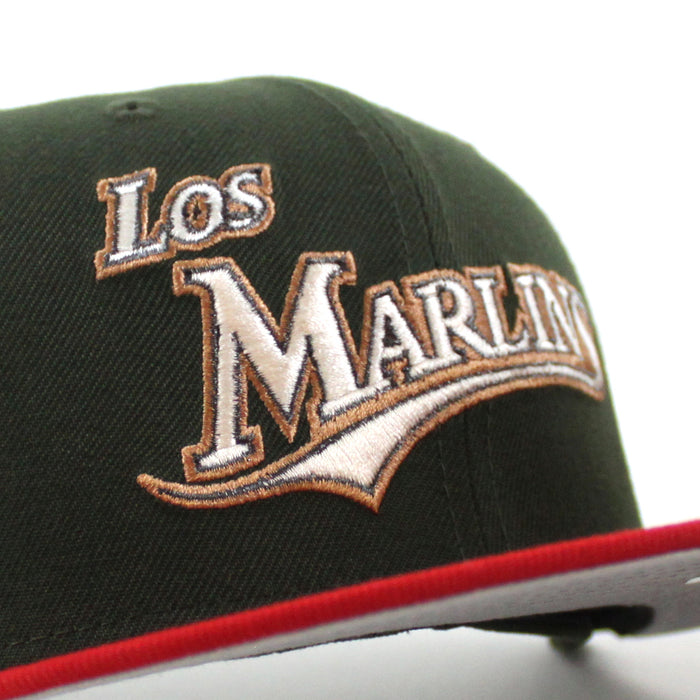 Los Florida Marlins 1993 Inaugural Season New Era 59Fifty Fitted Hat (SeaWeed Green Red Gray Under brim)