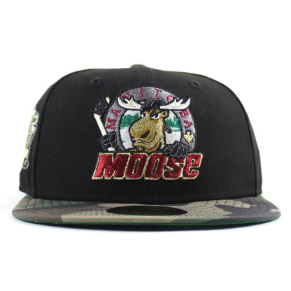 MANITOBA MOOSE 10TH SEASON AMERICAN HOCKEY LEAGUE New Era 59Fifty Fitted Hat (Black WoodLand Camo Green Under Brim)
