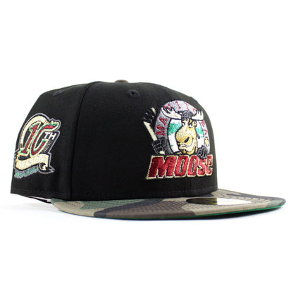 MANITOBA MOOSE 10TH SEASON AMERICAN HOCKEY LEAGUE New Era 59Fifty Fitted Hat (Black WoodLand Camo Green Under Brim)