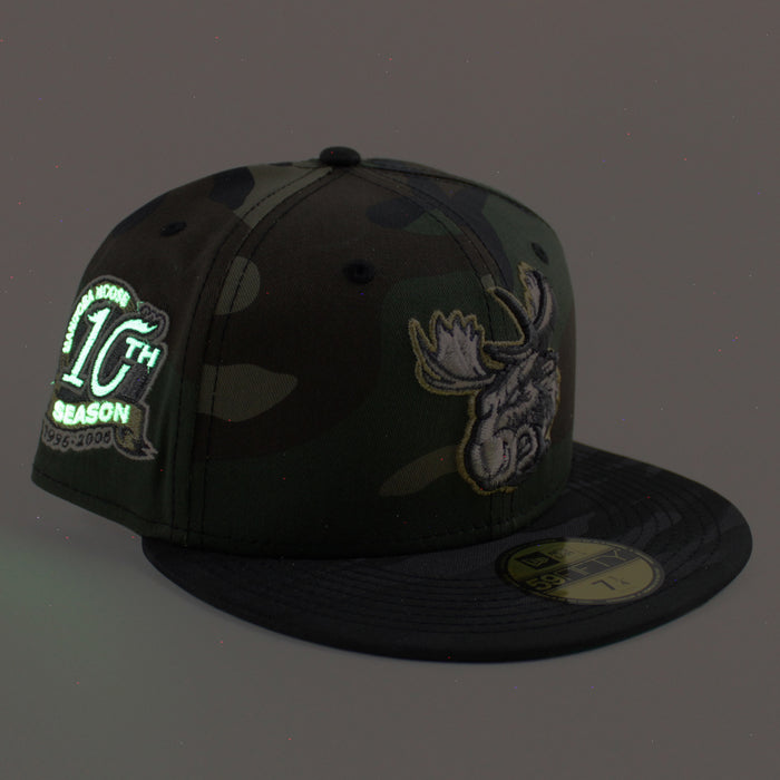MANITOBA MOOSE 10TH SEASON AMERICAN HOCKEY LEAGUE New Era 59Fifty Fitted Hat (WoodLand Camo Black Green Under Brim)