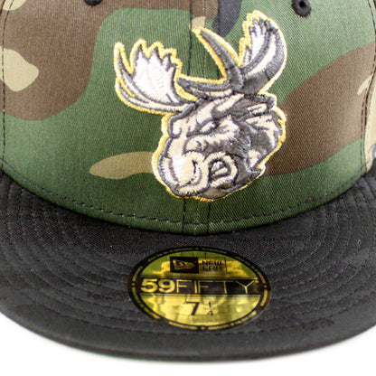 MANITOBA MOOSE 10TH SEASON AMERICAN HOCKEY LEAGUE New Era 59Fifty Fitted Hat (WoodLand Camo Black Green Under Brim)