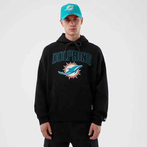 The Male model is wearing Miami Dolphins NFL International Series Games Black Pullover Hoodie 1
