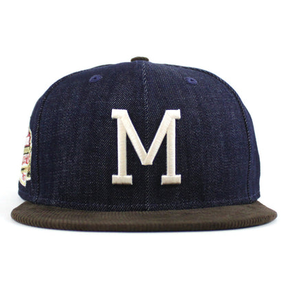 Milwaukee Braves 1957 WORLD SERIES New Era 59Fifty Fitted Hat (Dark Navy Corduroy Brown Green UNDER BRIM)