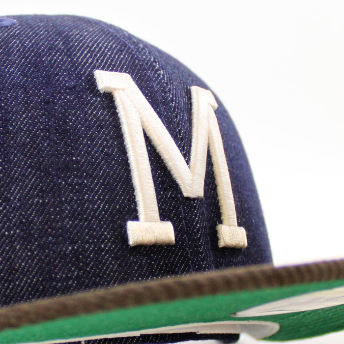 Milwaukee Braves 1957 WORLD SERIES New Era 59Fifty Fitted Hat (Dark Navy Corduroy Brown Green UNDER BRIM)