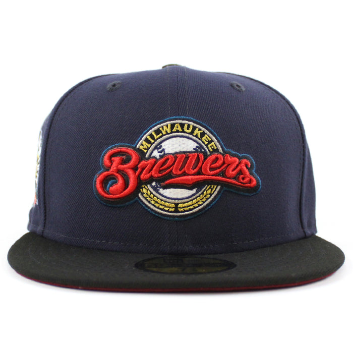 Milwaukee Brewers COUNTY STADIUM New Era 59Fifty Fitted Hat (Glow in the Dark Navy Black Cardinal Under Brim)