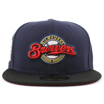 Milwaukee Brewers COUNTY STADIUM New Era 59Fifty Fitted Hat (Glow in the Dark Navy Black Cardinal Under Brim)