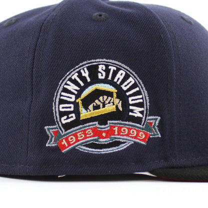 Milwaukee Brewers COUNTY STADIUM New Era 59Fifty Fitted Hat (Glow in the Dark Navy Black Cardinal Under Brim)