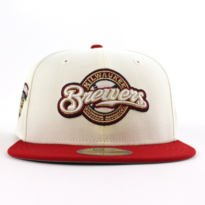 Milwaukee Brewers Home of Heros New Era 59Fifty Fitted Hat (Chrome White Red Gray Under Brim)