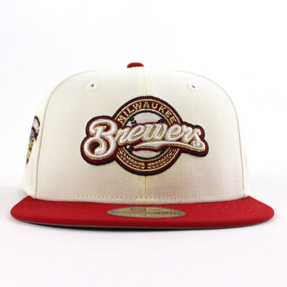 Milwaukee Brewers Home of Heros New Era 59Fifty Fitted Hat (Chrome White Red Gray Under Brim)