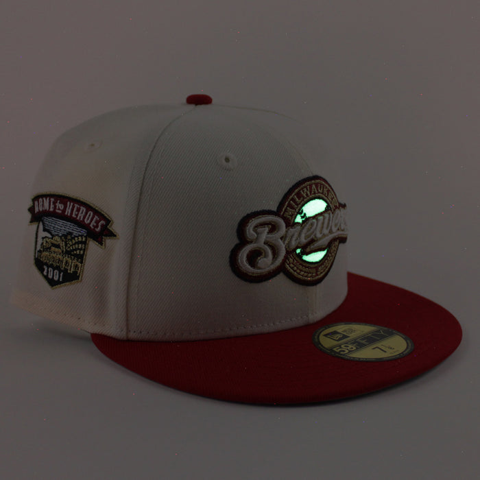 Milwaukee Brewers Home of Heros New Era 59Fifty Fitted Hat (Chrome White Red Gray Under Brim)