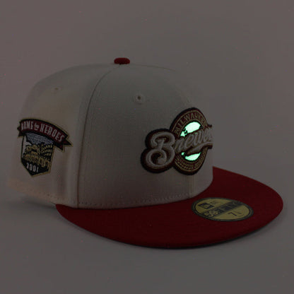 Milwaukee Brewers Home of Heros New Era 59Fifty Fitted Hat (Chrome White Red Gray Under Brim)